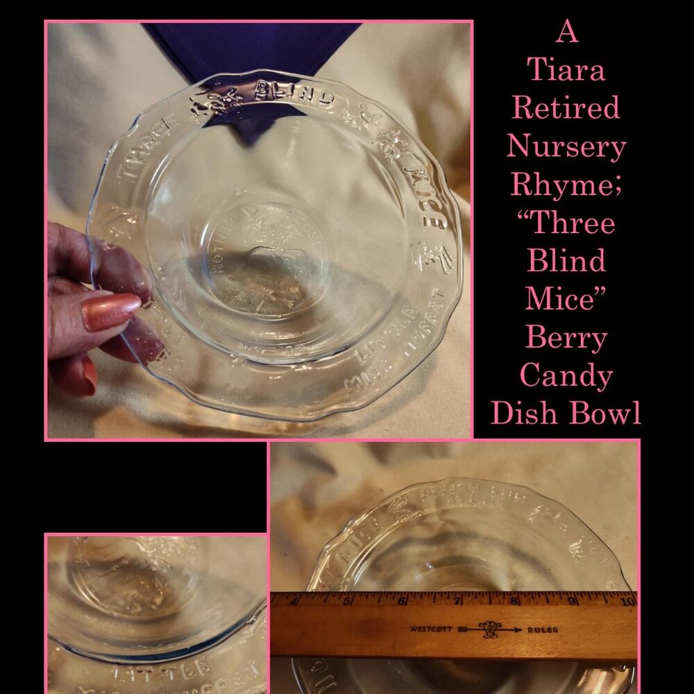 Vintage Tiara Mother Goose Little Miss Muffet Glass bowl.